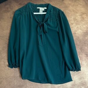 Max Studio Dark Green Blouse with Neck Tie